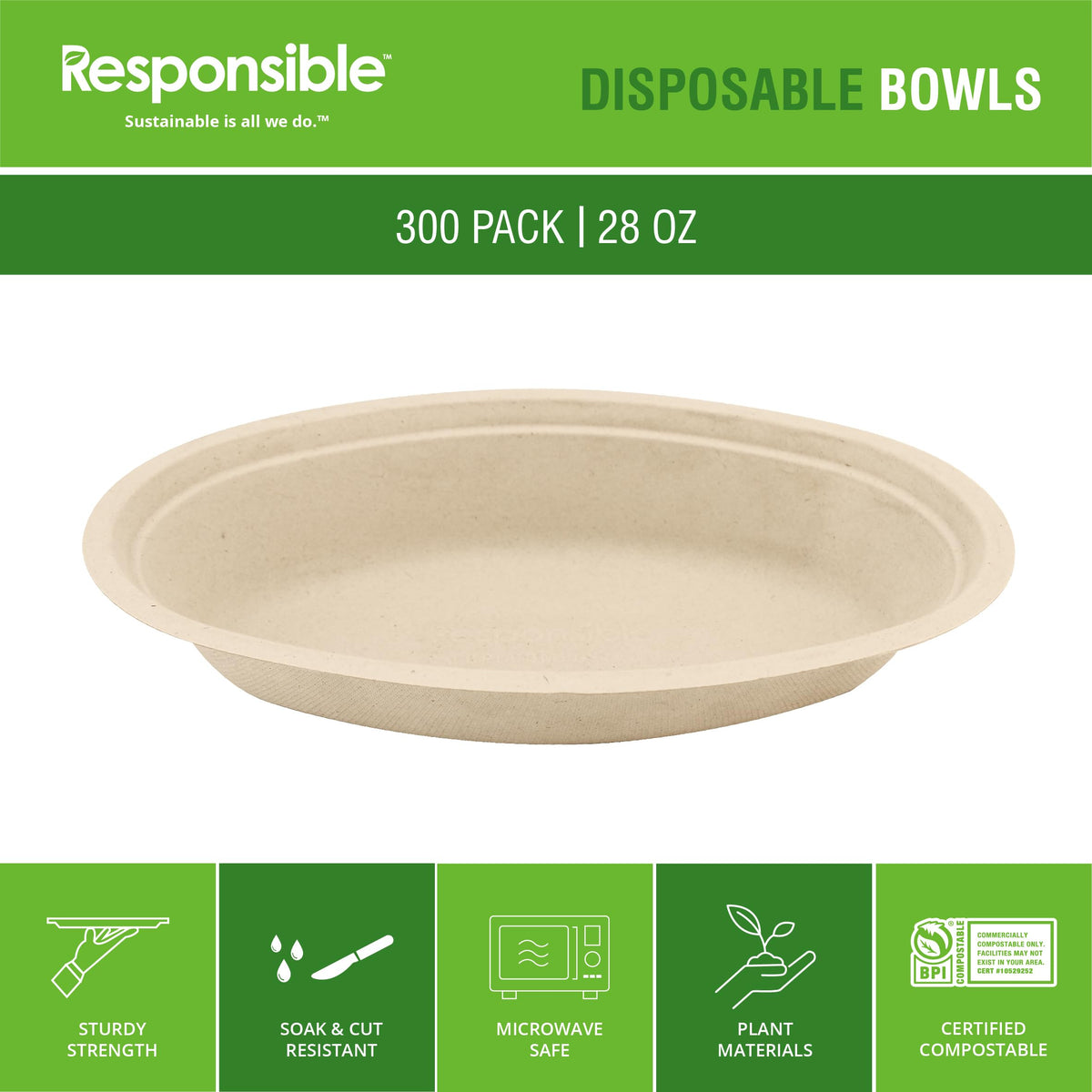 Responsible Products 28 oz (300 Count) / Brown / 300 Bowl Sets