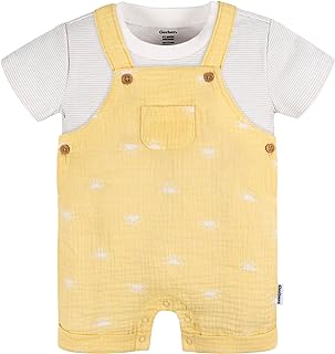 Gerber Baby Boys & Girls Gauze Overall Romper and T-Shirt Set