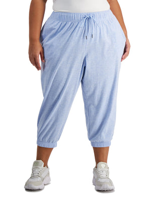 ID Performance Plus Size Cropped Jogger Pants Faded Blue Heather 1X by Ideology – 1X, Cotton, Faded Blue Heather, Model 100141897WN