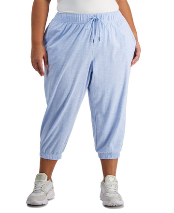 ID Performance Plus Size Cropped Jogger Pants Faded Blue Heather 1X by Ideology – 1X, Cotton, Faded Blue Heather, Model 100141897WN
