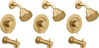 Moen Align Brushed Gold Posi-Temp Pressure Balancing Modern Tub and Shower Trim Kit, Featuring Shower Head, Lever Handle, and Tub Spout, Valve Required, T2193BG (Pack of 3)