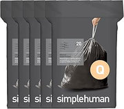 simplehuman Code Q 100 Count Odorsorb® Custom Fit Liners, Drawstring Odor Absorbing Trash Bags, One-by-One Mess-Free Dispense, Extra Thick & Double Seamed, 50% PCR Plastic, 50-65 Liter / 13-17 Gallon