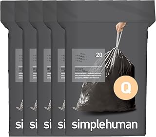 simplehuman Code Q 100 Count Odorsorb® Custom Fit Liners, Drawstring Odor Absorbing Trash Bags, One-by-One Mess-Free Dispense, Extra Thick & Double Seamed, 50% PCR Plastic, 50-65 Liter / 13-17 Gallon