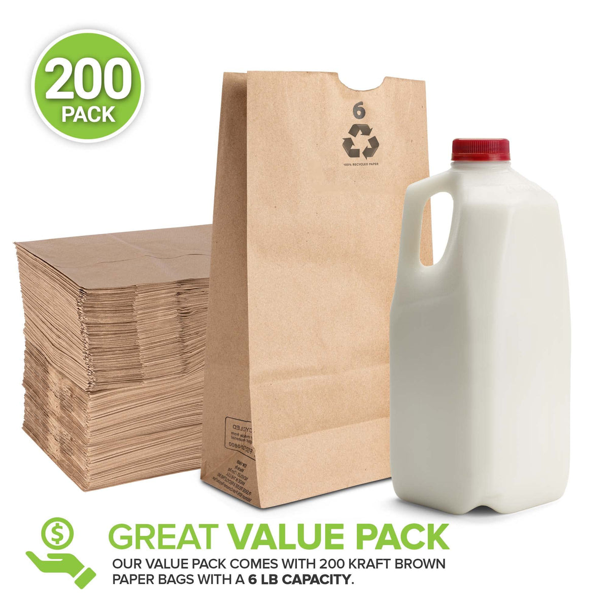 Stock Your Home 200 / 6"W x 3 5/8"G 11 1/16"H / Kraft Brown Food Storage Bags