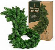 Larksilk 9 Ft Evergreen Garland 12-Pack, Faux Christmas Greenery 12" Wide | Twelve 9-ft evergreen garlands, 12" wide, for mantels, railings & covered porches; bulk full holiday greenery