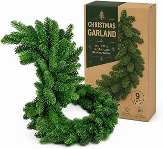 Larksilk 9 Ft Evergreen Garland 12-Pack, Faux Christmas Greenery 12" Wide | Twelve 9-ft evergreen garlands, 12" wide, for mantels, railings & covered porches; bulk full holiday greenery