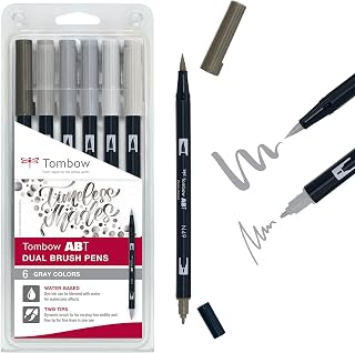 Tombow ABT Dual Brush Pens Set of 6 Gray Colors