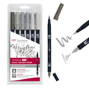 ABT Dual Brush Pens Set of 6 Gray Colors by Tombow – 1 Count (Pack of 6), Plastic, Gray Colors, Model ABT-6P-6