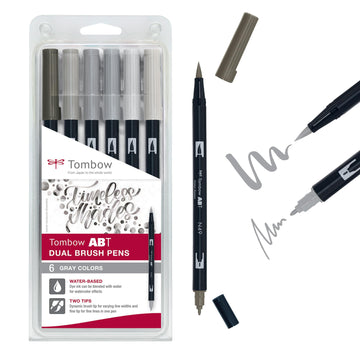 ABT Dual Brush Pens Set of 6 Gray Colors by Tombow – 1 Count (Pack of 6), Plastic, Gray Colors, Model ABT-6P-6