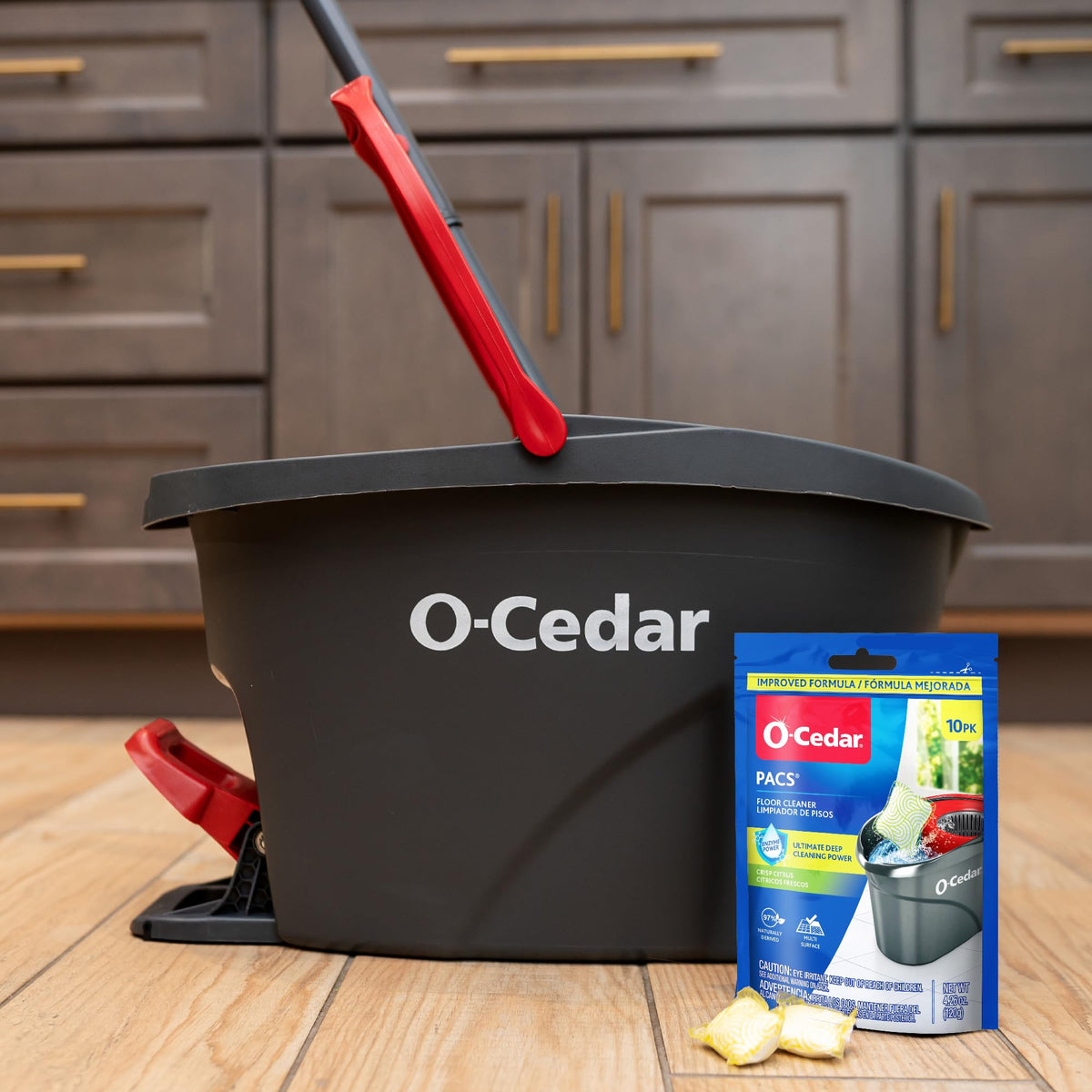 Microfiber Spin Mop & Bucket Floor Cleaning System + 2 Extra Mop Head Replacements with Citrus Pac (Variety Pack) by O-Cedar – EW + 2 Refills W/Citrus PACS, Model EasyWring