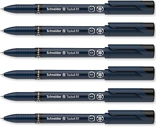 Schneider Topball 811 Rollerball Pen 0.5mm Refillable, Black Ink Pack of 6 | Refillable, 92% Recycled Plastic, Smooth 0.5mm Writing, Home, Work & Office Use