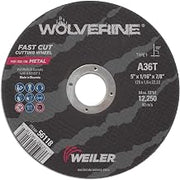 Weiler 56118 5 Inch Cutting Wheel, Wolverine AO Steel/Metal Fast Cutting, 1/16" A36T Type 1 7/8" Arbor