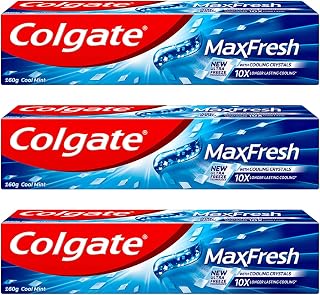 Colgate Max Fresh Cool Mint Toothpaste with Cooling Crystals, Fluoride Toothpaste for Bad Breath, Long-Lasting Fresh Breath, Helps Fight Cavities, Fresh Mint Gel, 6.3 oz Tube, 3-Pack
