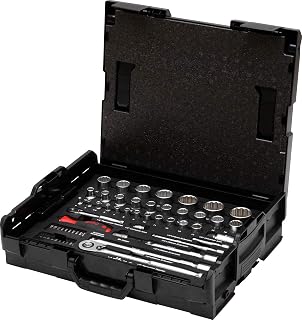 Wiha 333-97 Socket Set Tools 60 pcs Metric 1/4 & 1/2 Drive, Red, (44685)