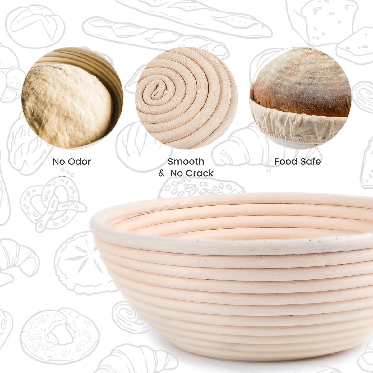 DOYOLLA Proofing Baskets, 8.5 Inch Round Rattan Set, Beige