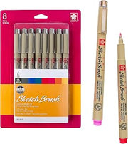 Sakura Pigma Sketch Brush Pens, Flexible Tips, Archival Ink, 8 Color Set