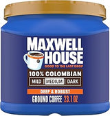 MAXWELL HOUSE Ground Coffee, 100% Colombian, 23.1 oz Canister | 100% Colombian Coffee, Deep & Robust, Smooth & Full-Bodied, Rich Aroma, Roasted in the USA Since 1892, Certified Kosher