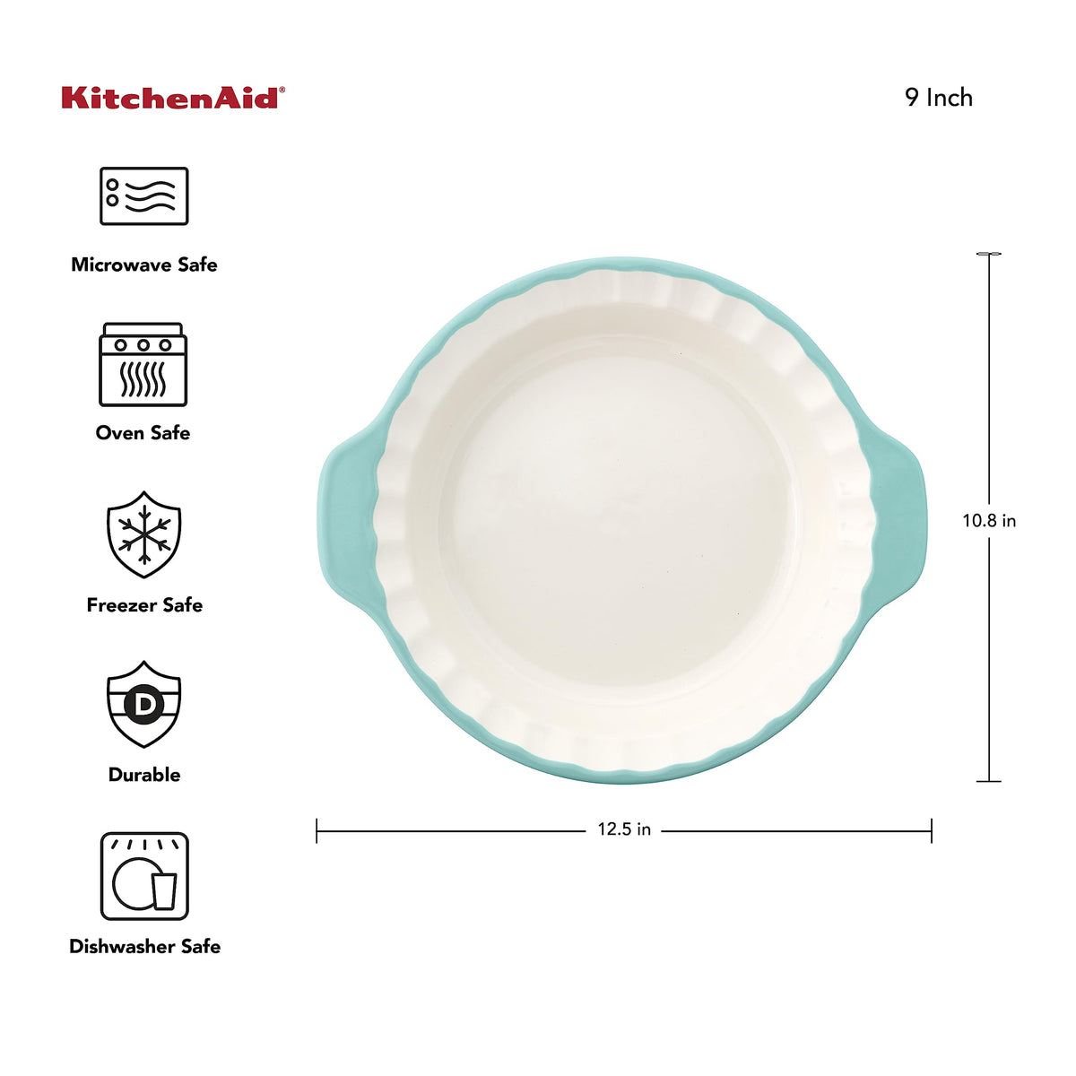 KitchenAid Stoneware Pie Dish, 9 Inch, Aqua Sky