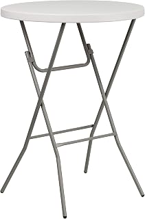 Flash Furniture 2.63 ft Plastic Round Folding Bar Table, Granite White