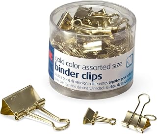 Officemate Binder Clips, Gold, Assorted Sizes, 30 Clips in Tub (31022), Pack of 12
