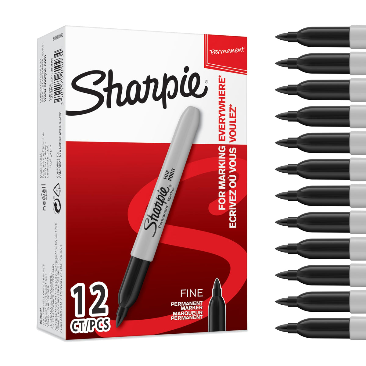 Sharpie Black / 1 Count (Pack of 12) / Fine Tip Permanent Markers