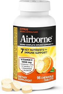 Airborne Vitamin C 1000mg (per Serving) - Citrus Chewable Tablets (96 Count in a Box) - Packaging May Vary (Pack of 12)