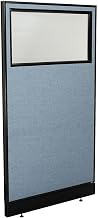 36-1/4"W x 64" H Office Partition Panel with Partial Window & Raceway by Global Industrial – Alloy Steel, Blue, Model 694691WNBL