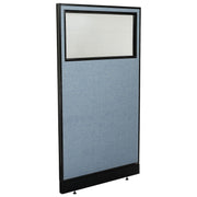 36-1/4"W x 64" H Office Partition Panel with Partial Window & Raceway by Global Industrial – Alloy Steel, Blue, Model 694691WNBL