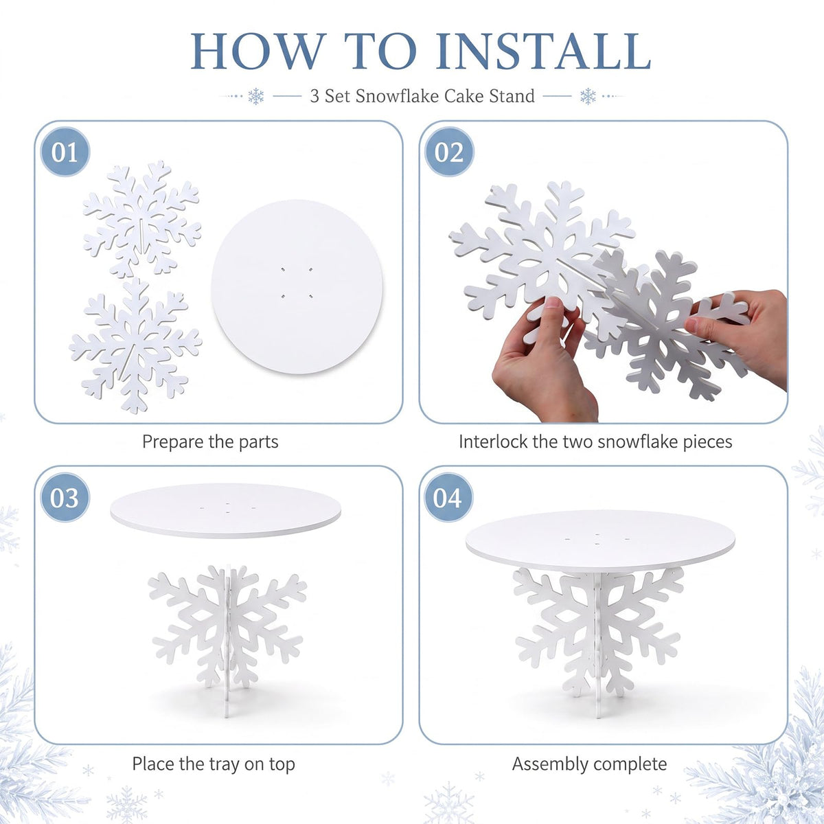 Willinglong Snowflake Cake Stand Set, 3 Sizes, White