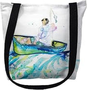 Betsydrake TY125G 18 x 18 in. Boy in Boat Tote Bag - Large Black