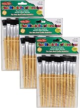 Charles Leonard Flat Tip Easel Paint Brushes, Short Stubby Handle, 0.50 Inch, Natural Handles, Black Bristles, 12 Per Pack, 3 Packs