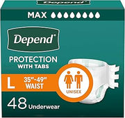 Depend Adult Diapers with Tabs, Unisex, Large (35-49" Waist), 48 Count