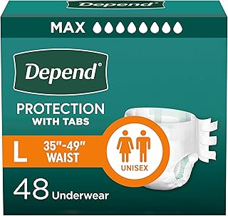 Depend Adult Diapers with Tabs, Unisex, Large (35-49" Waist), 48 Count