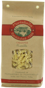Organic Fusilli Artisan Pasta by MONTEBELLO – 16 Ounce (Pack of 12), Natural, Pack of 12