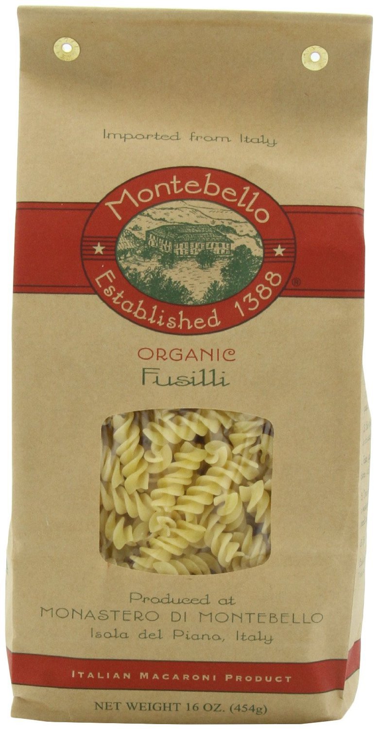 Organic Fusilli Artisan Pasta by MONTEBELLO – 16 Ounce (Pack of 12), Natural, Pack of 12
