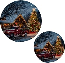 STAYTOP Christmas Red Truck in Front of The House Trivets Pot Holders 2PCS, Hot Pads, Table Mats,Placemats Set for Cooking and Baking,Cotton Braided Hot Pads