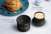 KooK Butter Keeper, Ceramic Crock with Bell Lid, Black