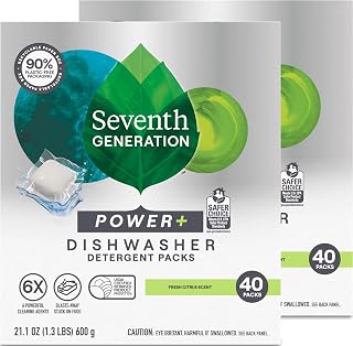 Seventh Generation Power Plus Dishwasher Detergent Packs Fresh Citrus scent Pack of 2 for sparkling dishes Dishwasher tabs 40 count