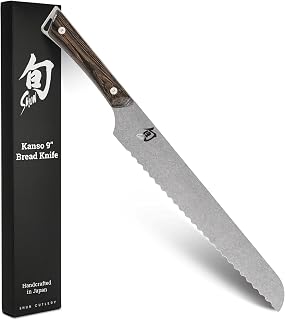 Shun Kanso 9" Bread Knife, Handcrafted Japanese Serrated Knife, AUS10A Stainless Steel Blade, Tagayasan Handle, Slicing Tool for Professional and Home Chefs