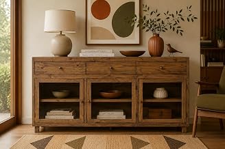 Crafters and Weavers 84" Rustic-Modern Wooden Bookcase & Cabinet in Brown