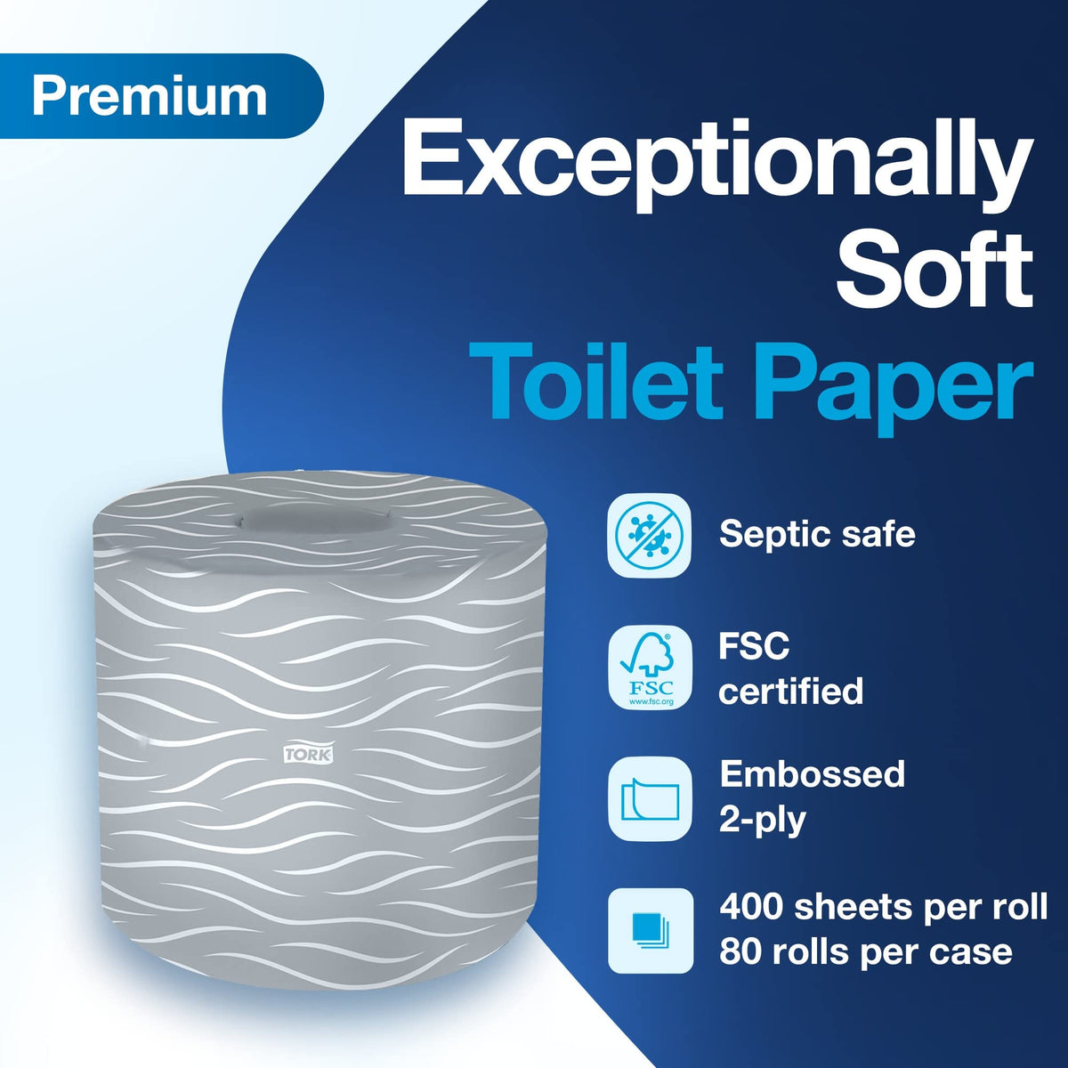 Toilet Paper Roll White T by Tork – 80 rolls, Paper, White, Pack of 80, Model 2465100
