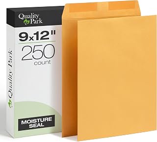 41465 Quality Park Catalog Envelopes, Heavyweight/Gummed, 9x12, 28lb, Kraft, 250/Box (QUA41465), Light Brown