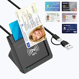 2-in-1 Smart Card Reader with NFC, USB-A & USB-C CAC Military DOD Common Access Card Reader, Contact & Contactless Reader Supports PIV, IC, ID, Bank Credit Card Reader for Windows/Mac OS/Android/Linux