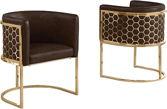 TM THE Best Choice for Your Home Modern Honeycomb Armchairs with Chrome Base, Silver or Gold Frame Options (Teddy Fabric, Black/Gold, Side Chair)
