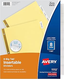 Avery Big Tab Insertable Dividers, 8-Tab, Clear, 1 Set