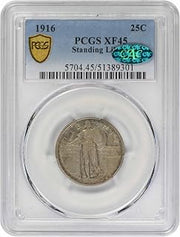 1916 P Standing Liberty Quarter, CAC Verified PCGS EF45