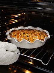 Le Tauci Ceramic Pie Dish, 11 Inch Deep Dish with Ruffled Rim, Set of 2, White
