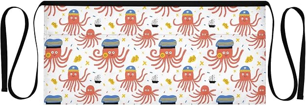 Kitchen Apron Cute Octopus | Unisex Server Apron with 3 Pockets, Adjustable for Waiters, Gardeners, Kitchen, BBQ, Painting and Restaurant Work