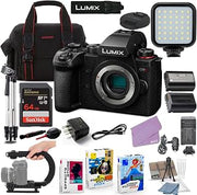 Panasonic LUMIX G9 II Mirrorless Camera Body Bundle + Accessory Package with 64GB Memory, LED Light, U-Grip, Case, Extra Battery, Software & More (30 Items)