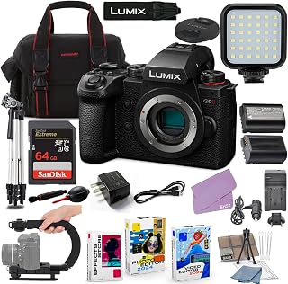 Panasonic LUMIX G9 II Mirrorless Camera Body Bundle + Accessory Package with 64GB Memory, LED Light, U-Grip, Case, Extra Battery, Software & More (30 Items)